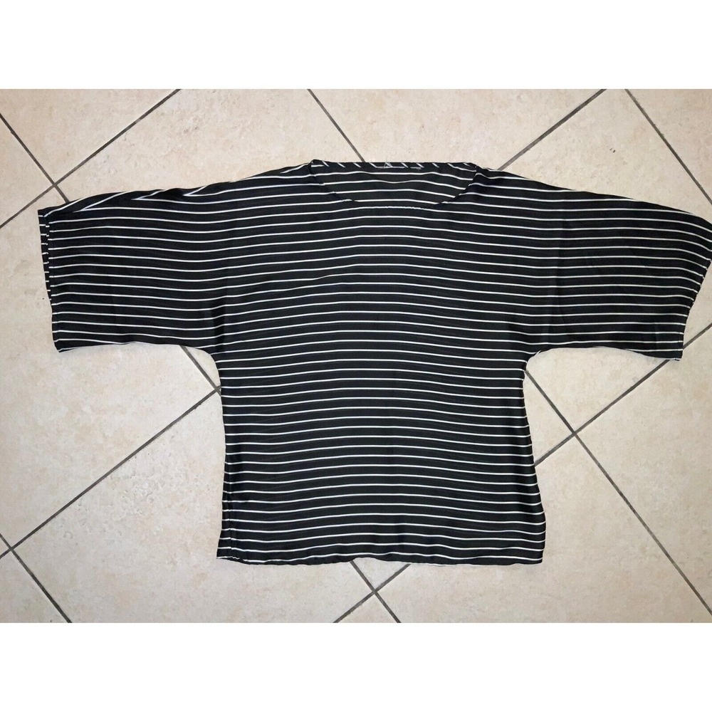 Striped Kimono Top‎ Dolman Sleeve Blouse Black White Stripes Silky Sz Small